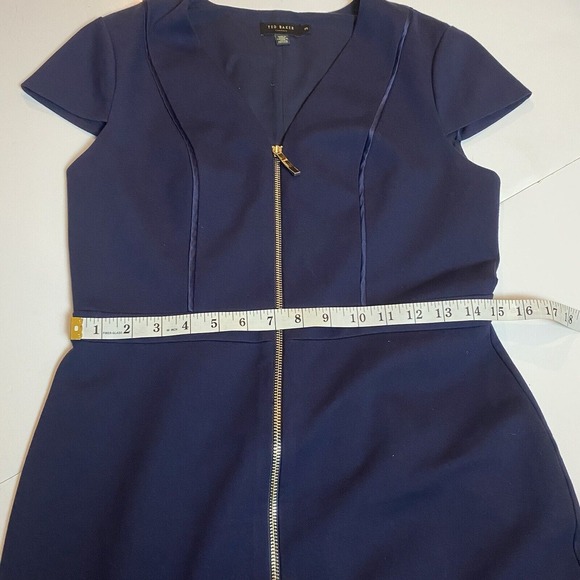 Ted Baker Size 3 US Size 8 Dress Cyanthe Sheath Full Zip Navy gold Career Office - Picture 8 of 10